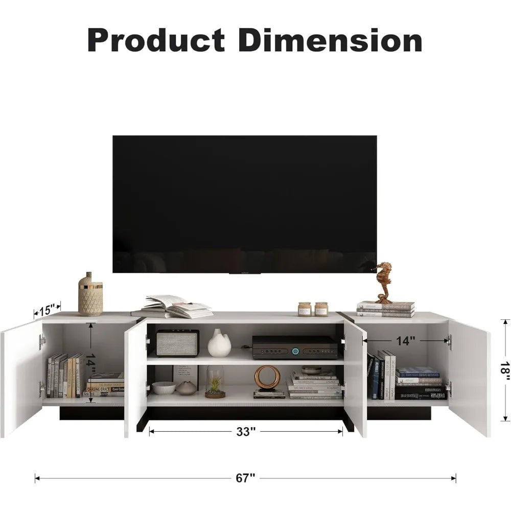 Modern White TV Stand For 65 70 75 Inch TVs With Storage