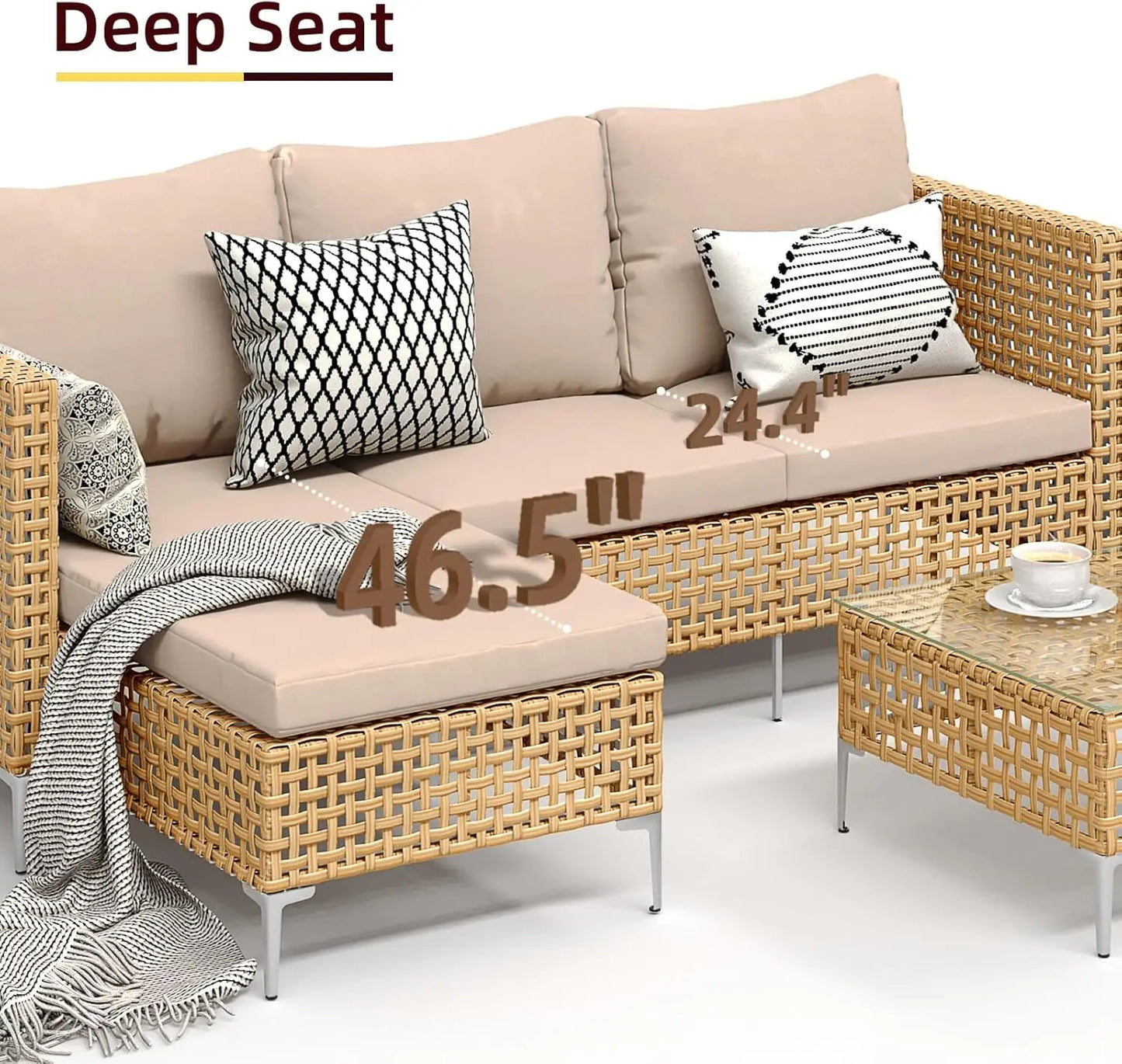 3 Piece Outdoor Patio Furniture Set L Shaped Sectional Sofa