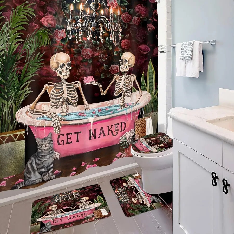 Gothic Skull Shower Curtain Set 72x72 Inches And Bath Rug