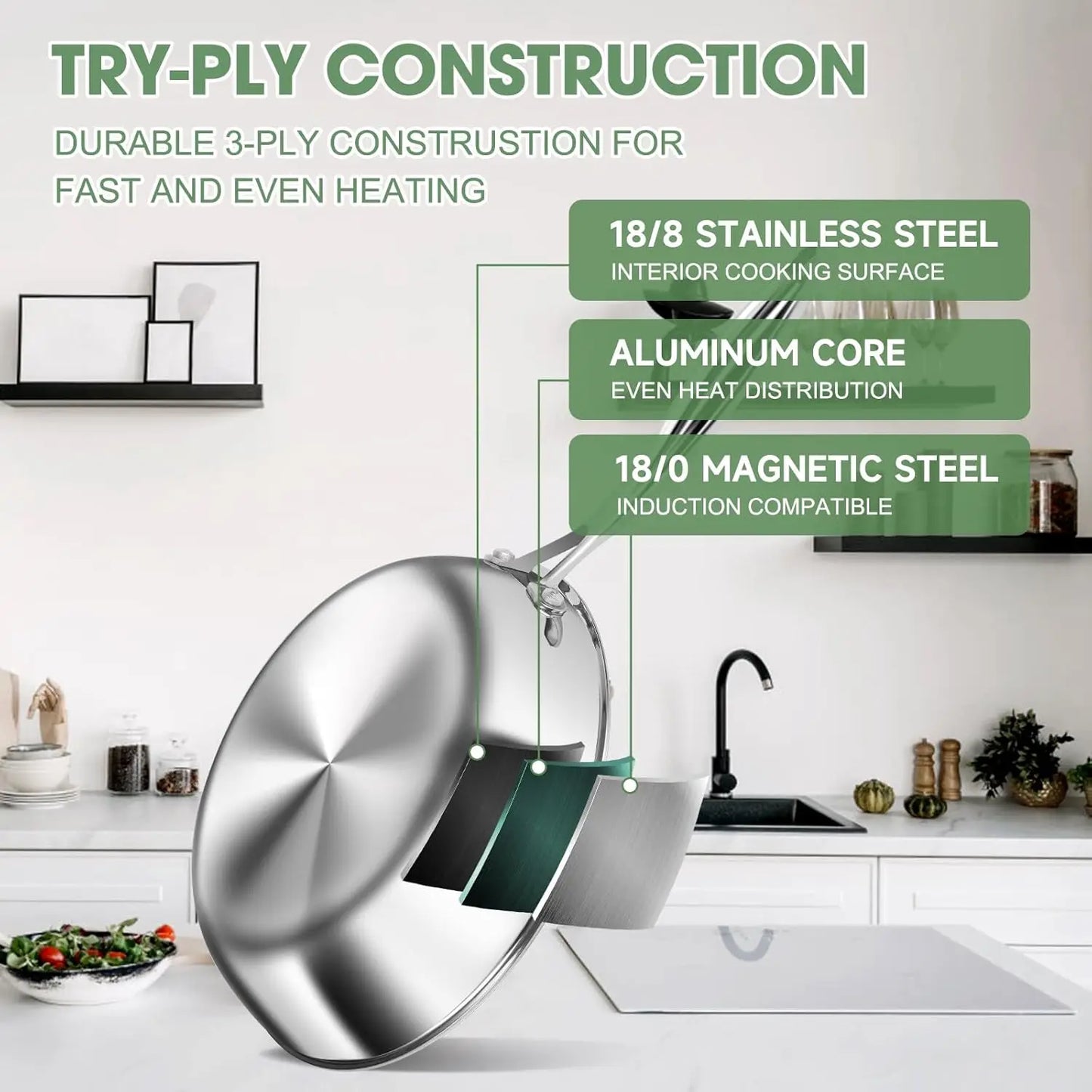 3 Ply Stainless Steel 11 Piece Cookware Set Induction Safe