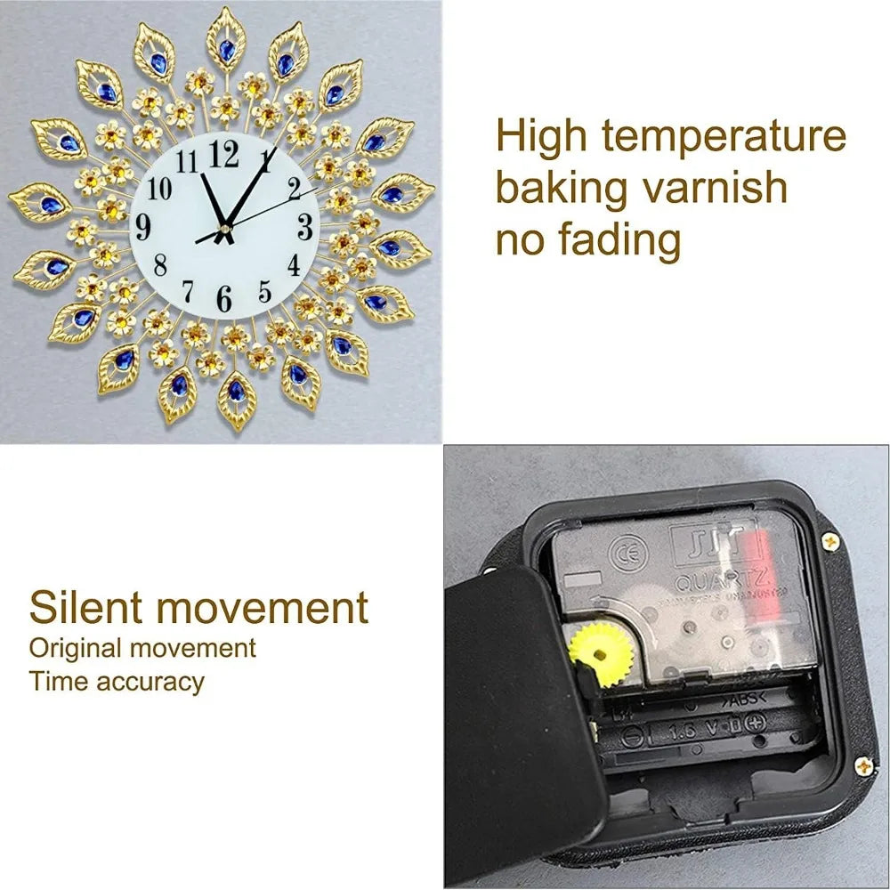 Wall Clock Crystal Modern Elegant Round Dial Numerals Silent