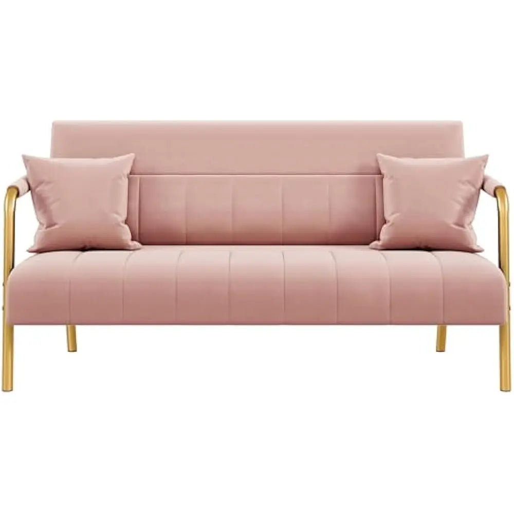 Luxurious Velvet Sofa 56 Inch With Gold Tone Metal Arms