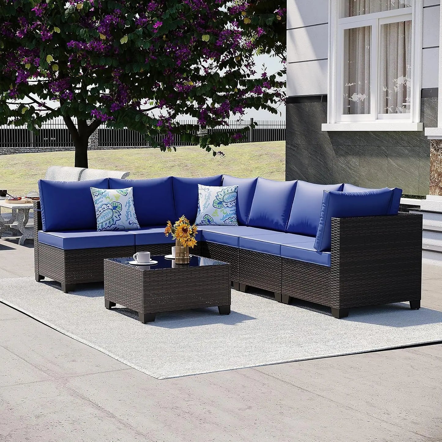 3 Piece Outdoor Patio Furniture Set L Shaped Sectional Sofa