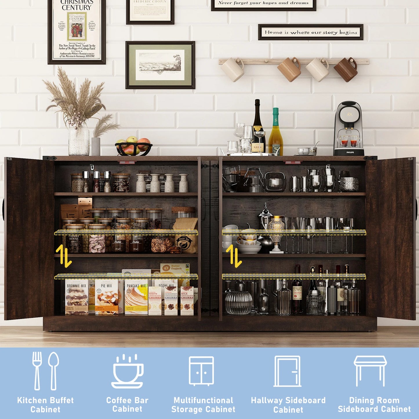 QiaoShiRen Buffet Cabinet Farmhouse Sideboard With Drawers