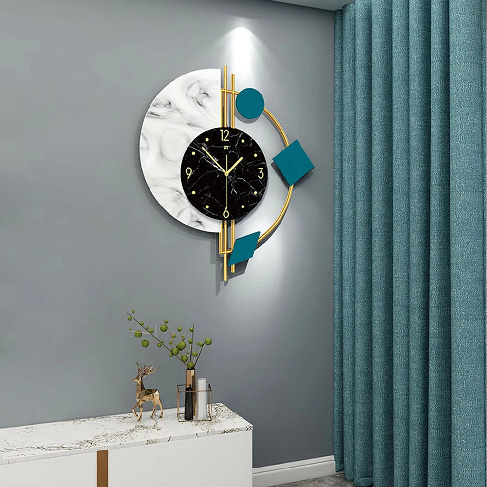 Silent Marble Semicircle Wall Clock Quartz Gift Living Room