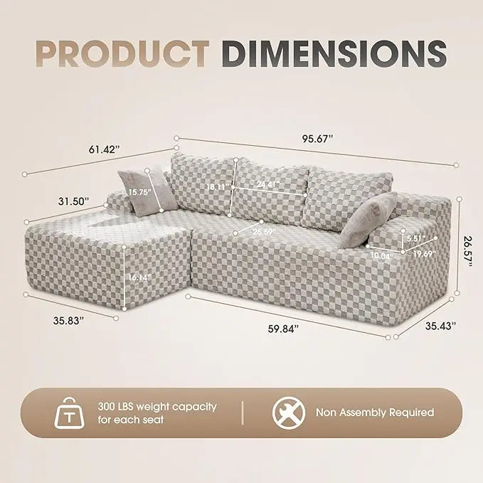 Modular L Shaped 3 Seat Sectional Memory Foam Storage Sofa