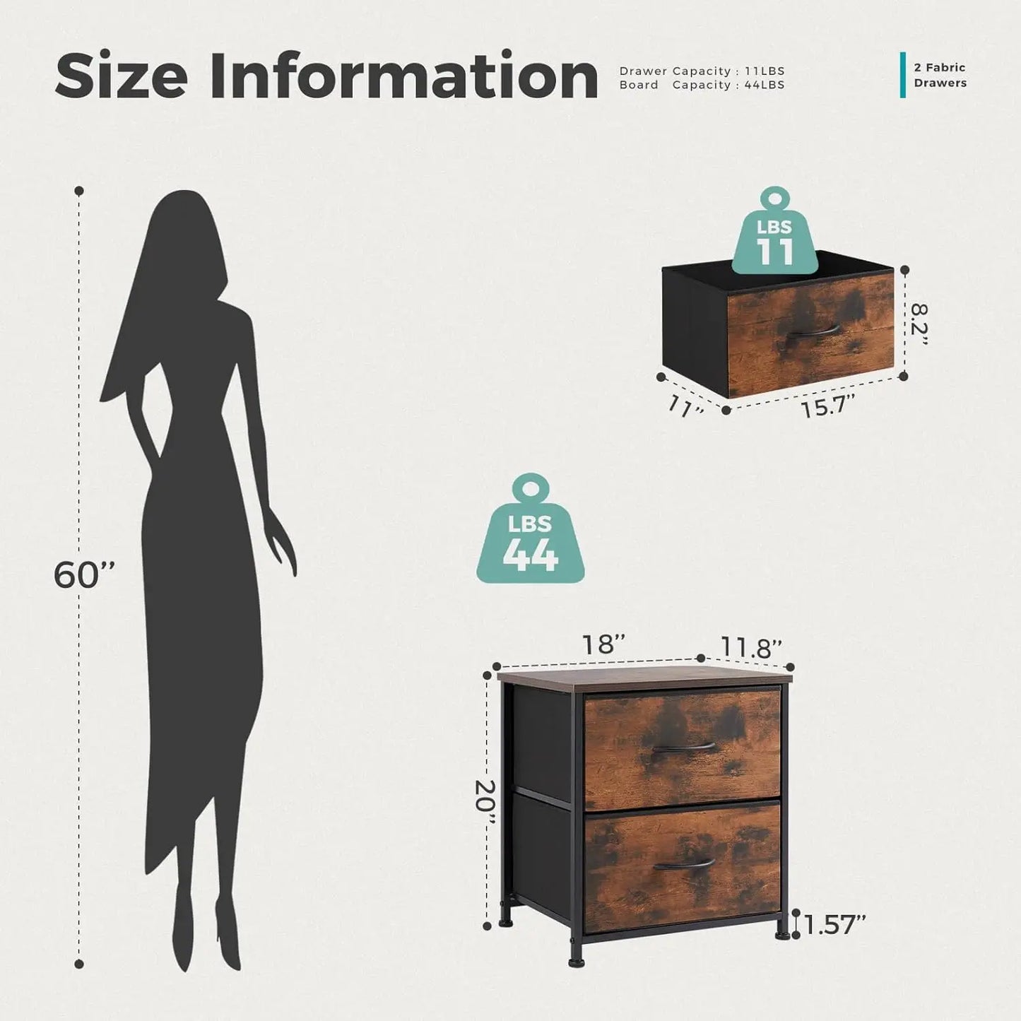 Morocco Style Nightstand 20 Inch Tall Black Fabric Drawers