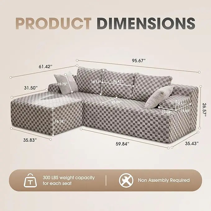 Modular L Shaped 3 Seat Sectional Memory Foam Storage Sofa