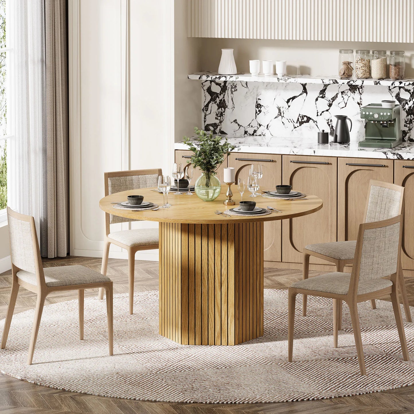 Tribesigns Round Wood Dining Table For Dining Room