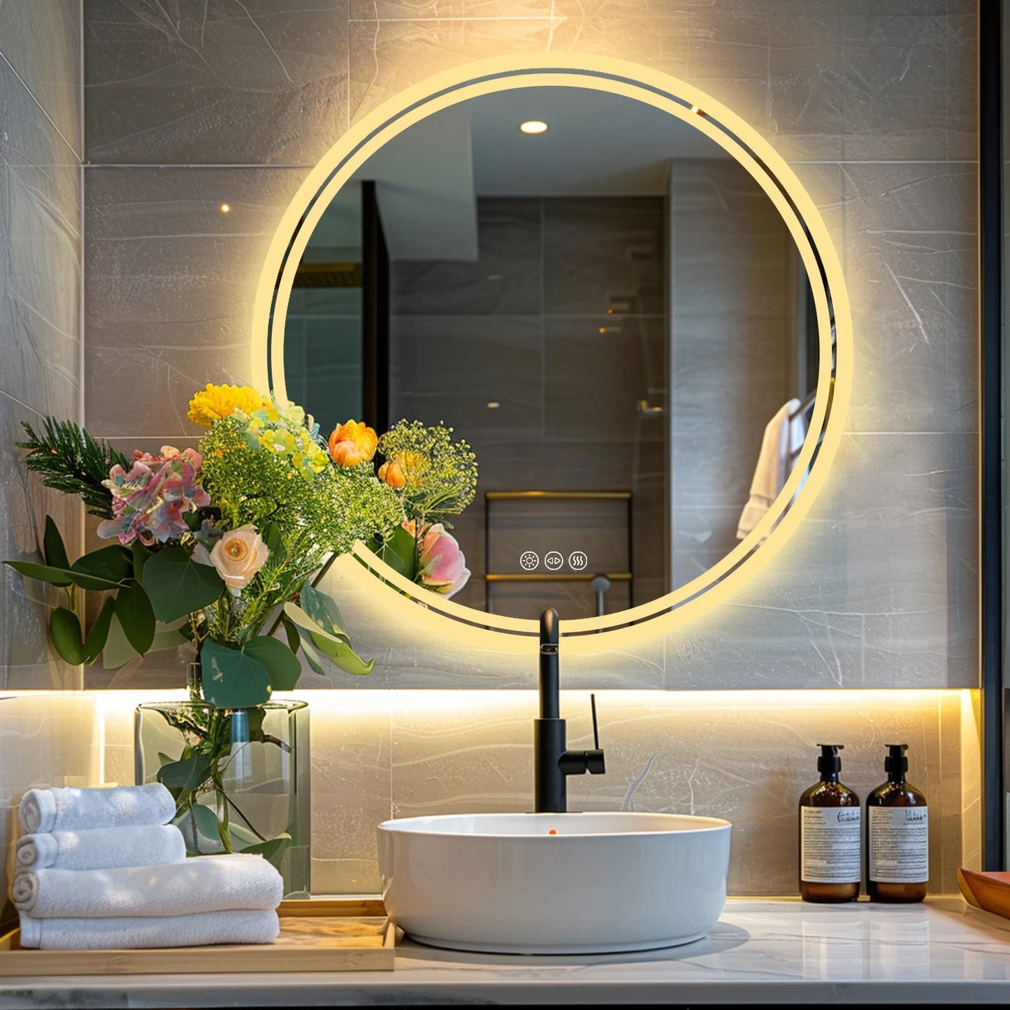 Circular Led Wall Mounted Backlit Mirror IP65 Dimmable