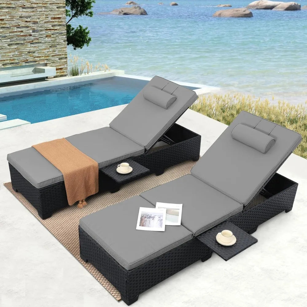Outdoor Chaise Lounge Chairs Set of 2 Wicker Black