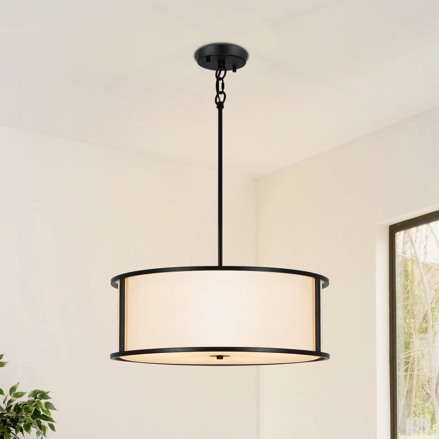 19.6 Inch Black Drum Chandelier 4 Light Dining Room Light