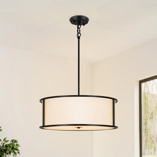19.6 Inch Black Drum Chandelier 4 Light Dining Room Light