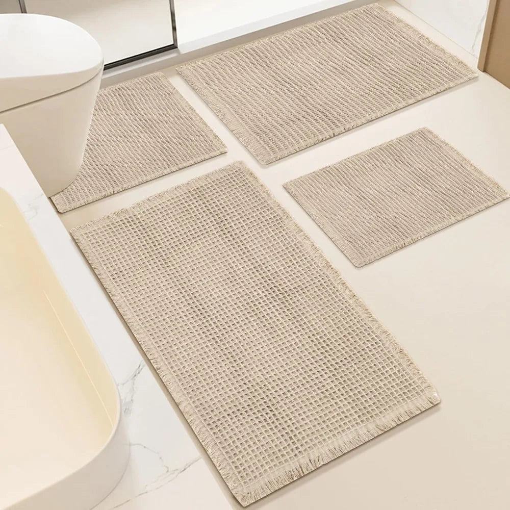 Hign-concerned Waffle Bath Mat Set Non Slip Quick Dry