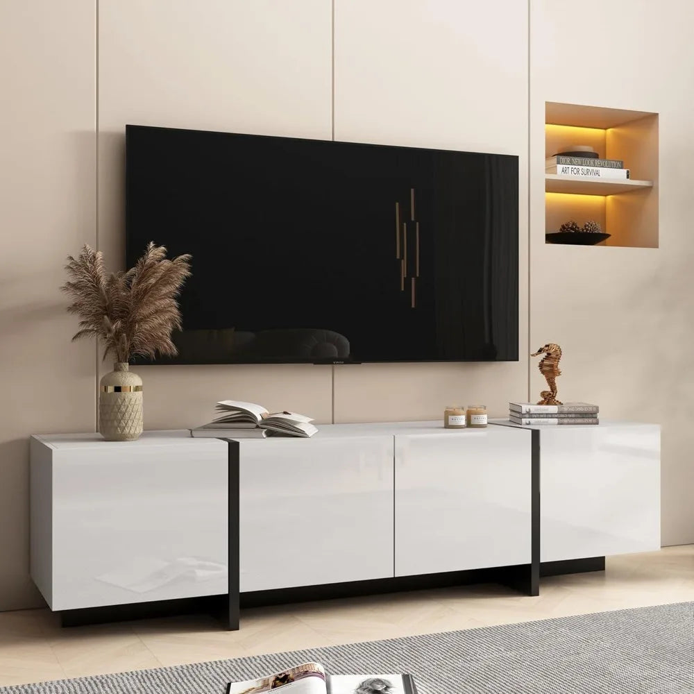 Modern White TV Stand For 65 70 75 Inch TVs With Storage
