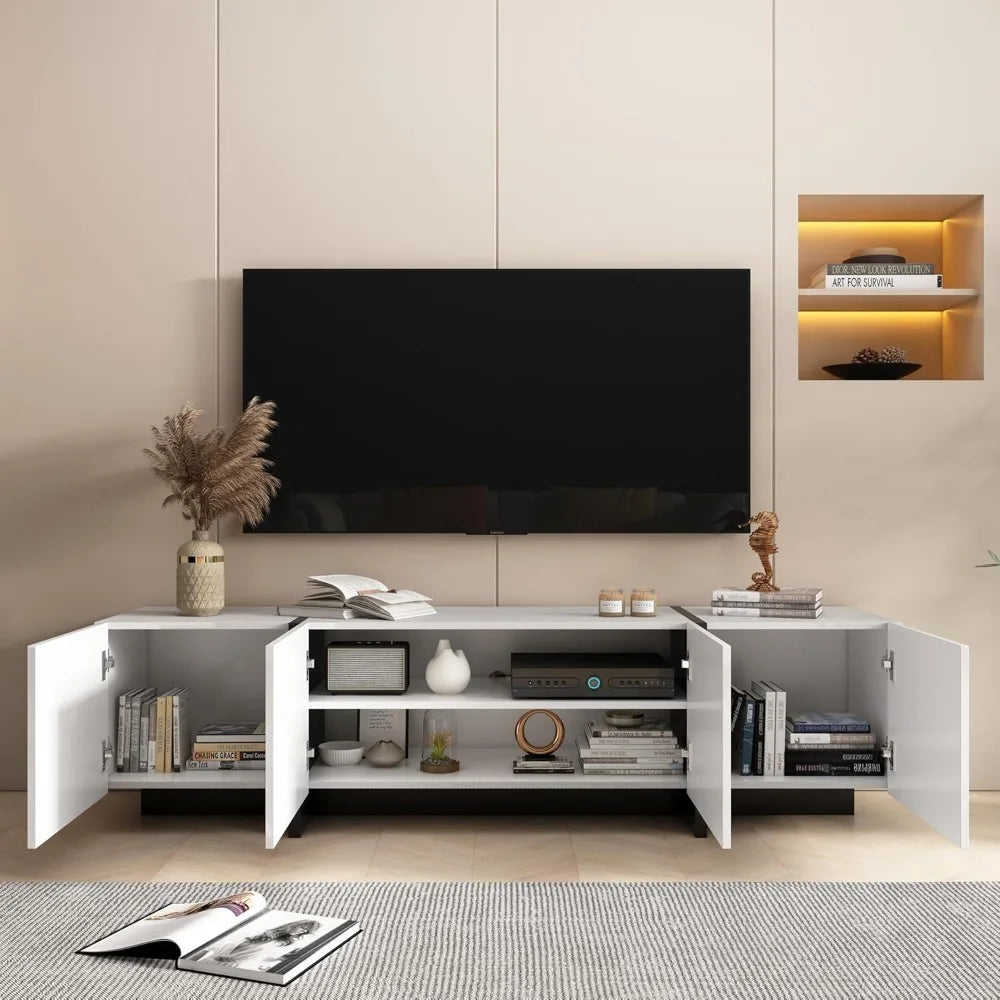 Modern White TV Stand For 65 70 75 Inch TVs With Storage