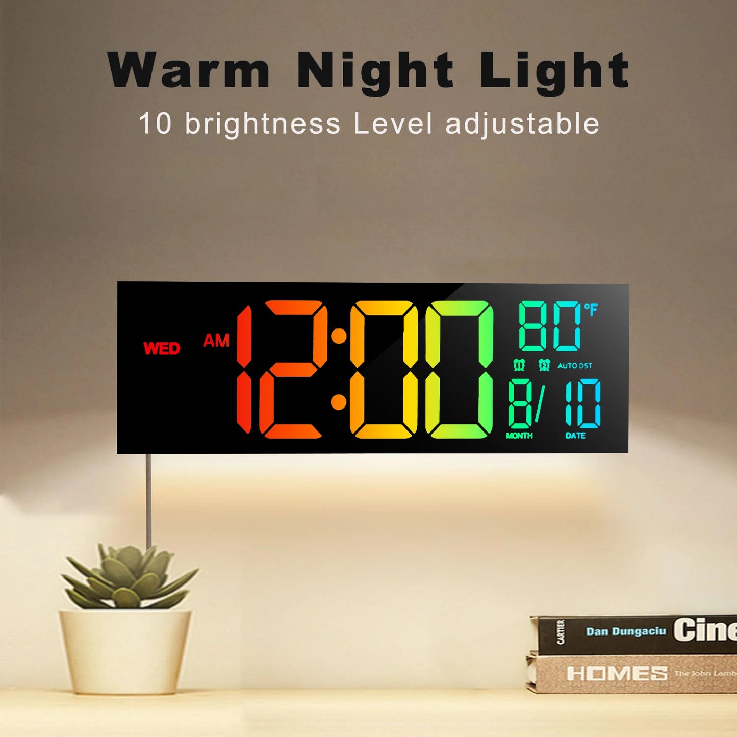 16 Inch Digital Wall Clock With LED Display RGB Color Alarm