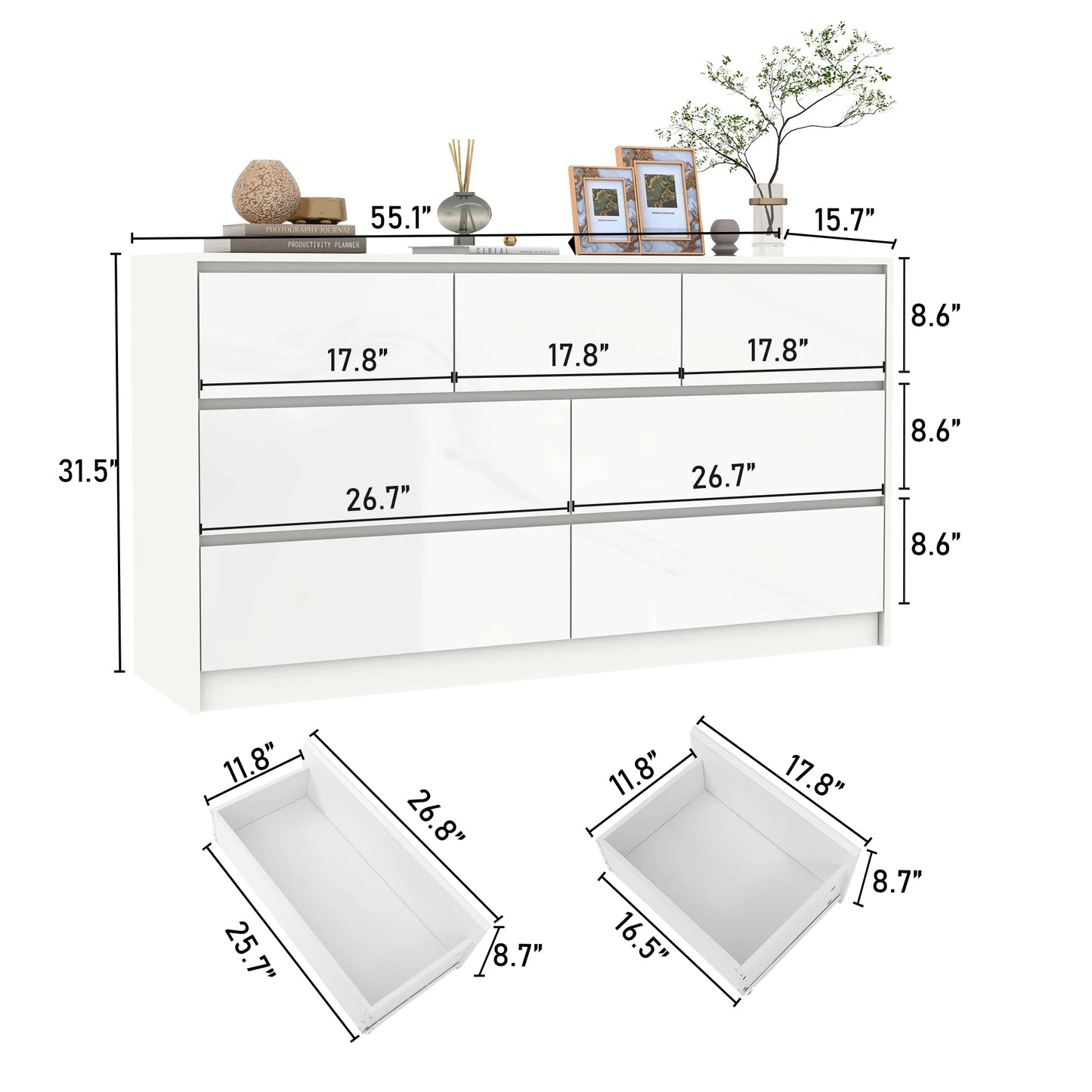 QiaoShiRen Seven Drawer Dresser for Bedroom High Gloss