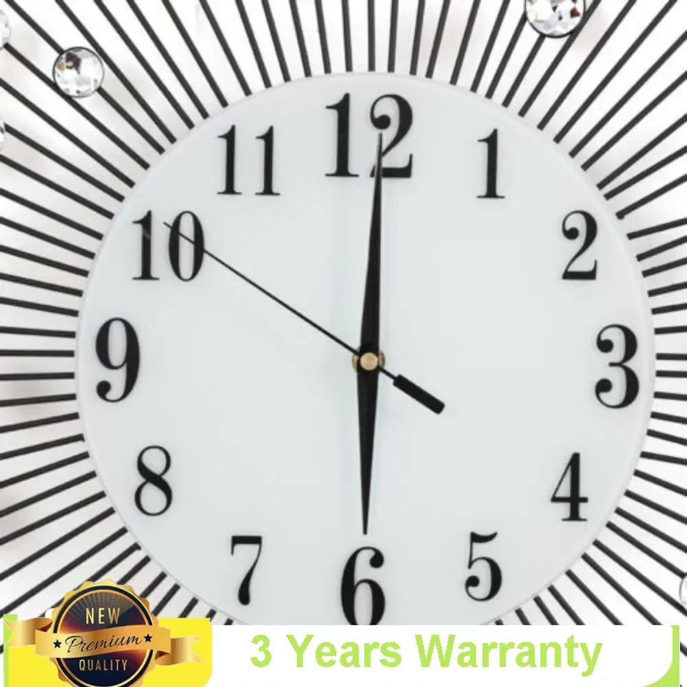 3D Large Metal Sunburst Wall Clock Diamond Decor 60x60cm