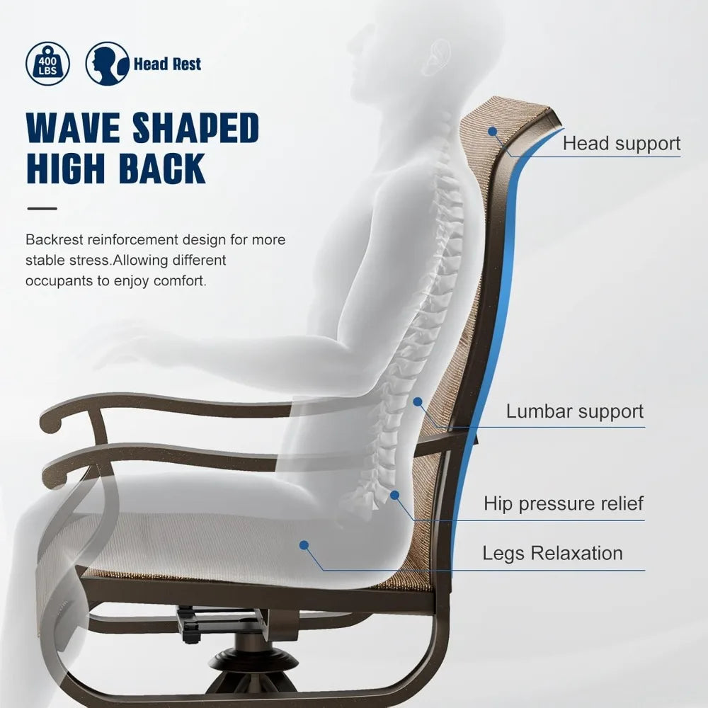 Patio Swivel Chairs Outdoor High Back Textilene Set of 2