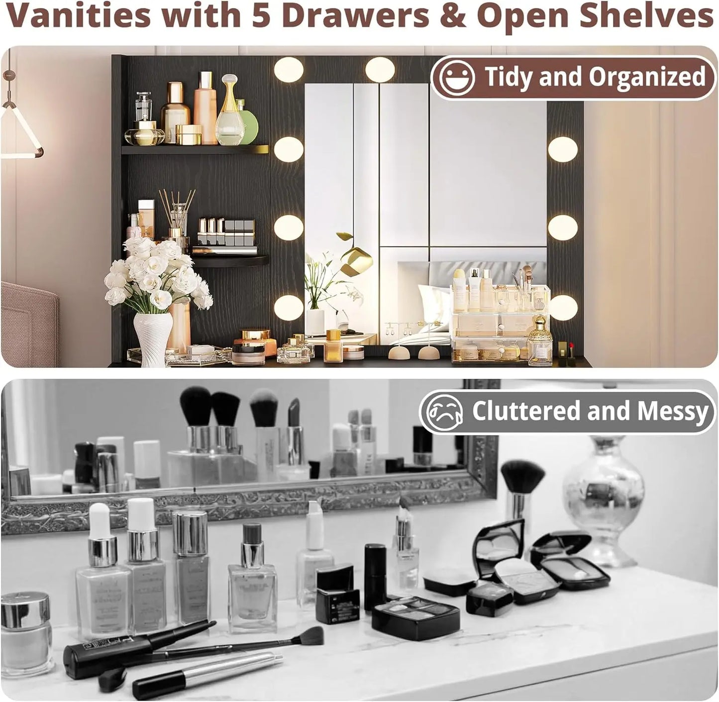 IRONCK Vanity Desk With Mirror And Lights Dressing Table