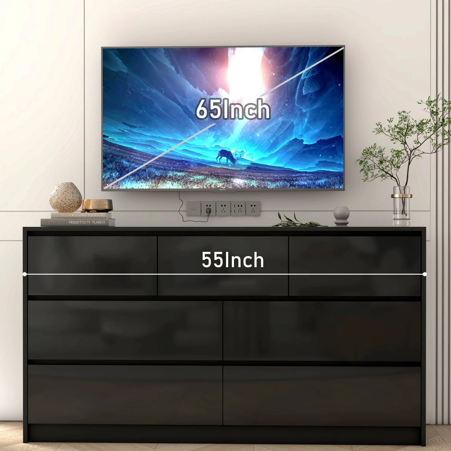 QiaoShiRen Seven Drawer Dresser for Bedroom High Gloss