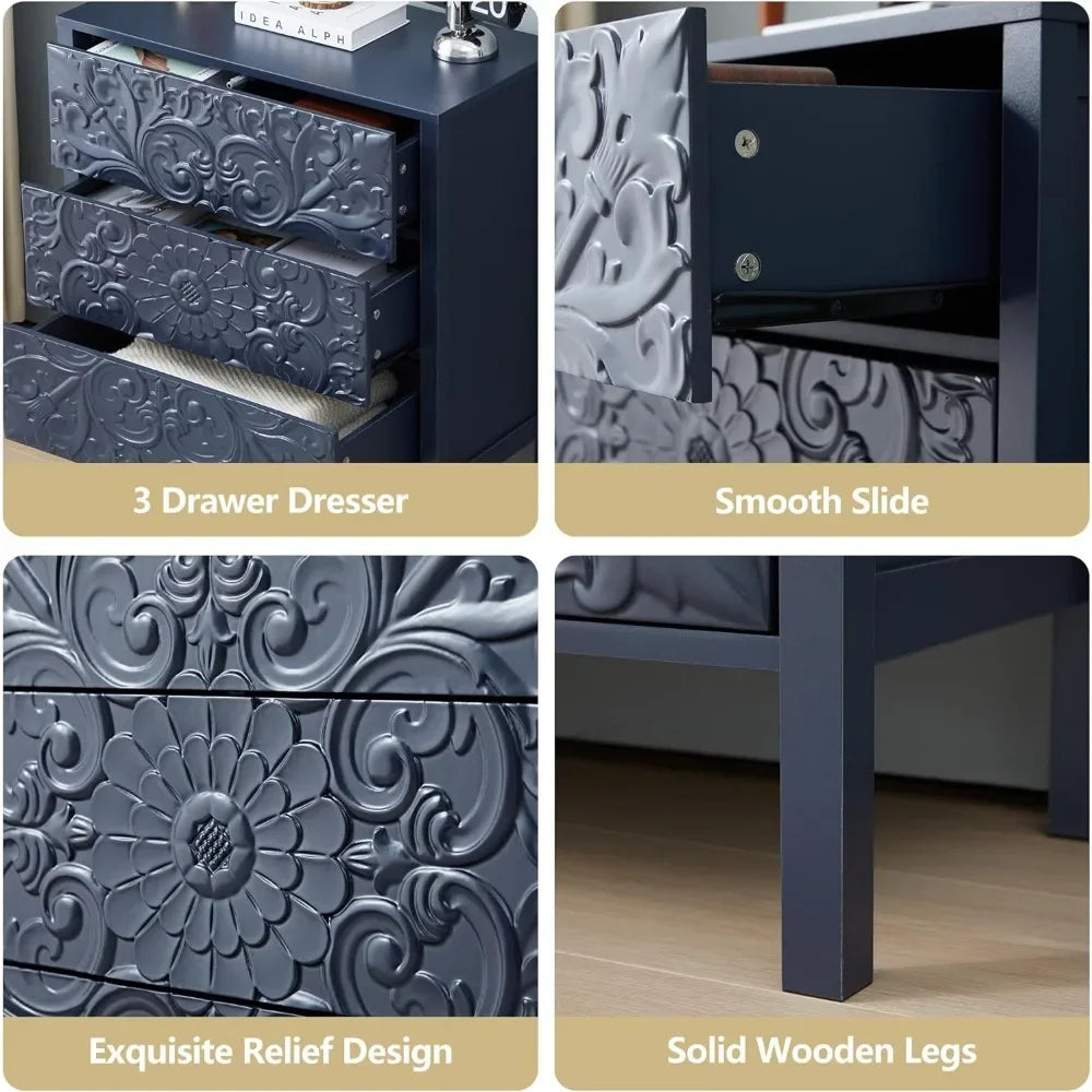 Abo Luxury 3 Drawer Dresser Bedroom Storage Chest Unit