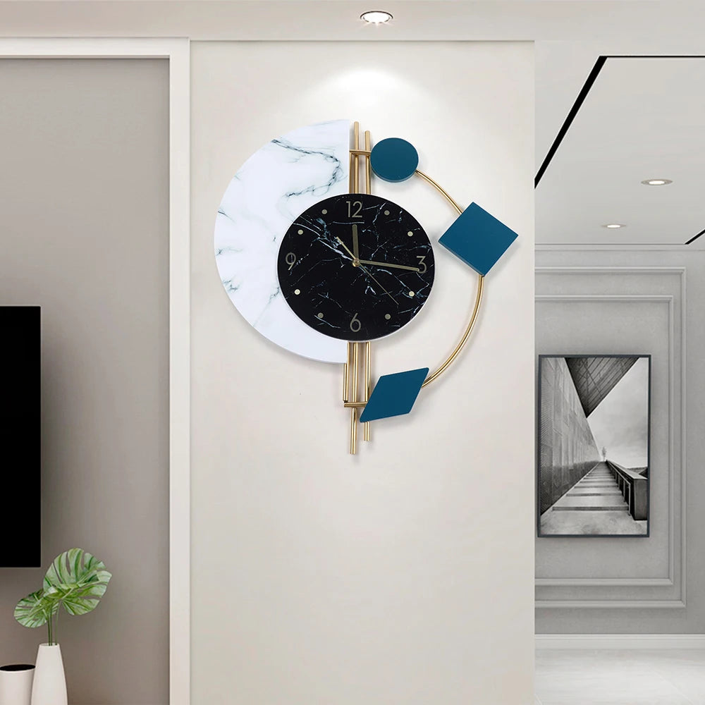 Silent Marble Semicircle Wall Clock Quartz Gift Living Room