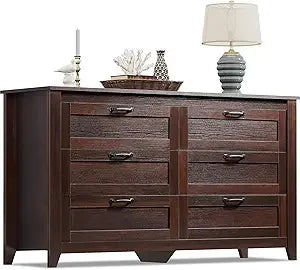 WLIVE Wood Dresser For Bedroom With Six Drawers Large
