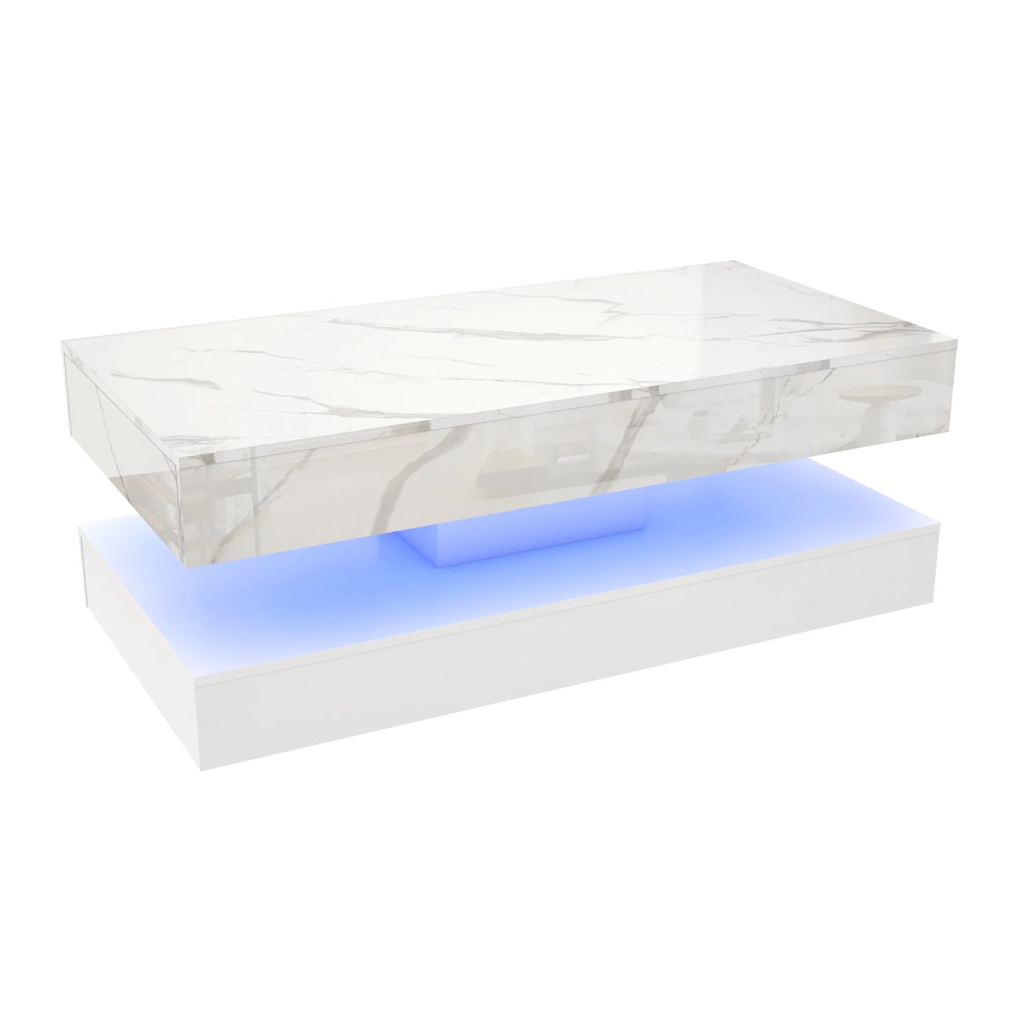 Modern Double Layer Coffee Table With Led Lights Drawers