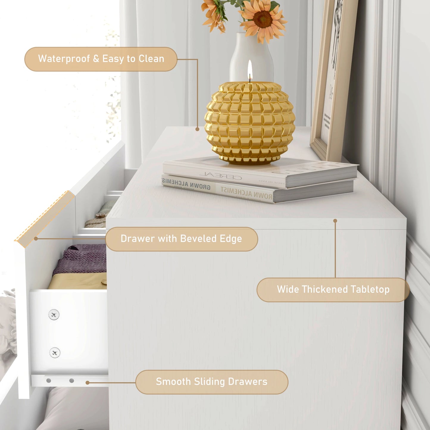 QiaoShiRen Seven Drawer Dresser for Bedroom High Gloss