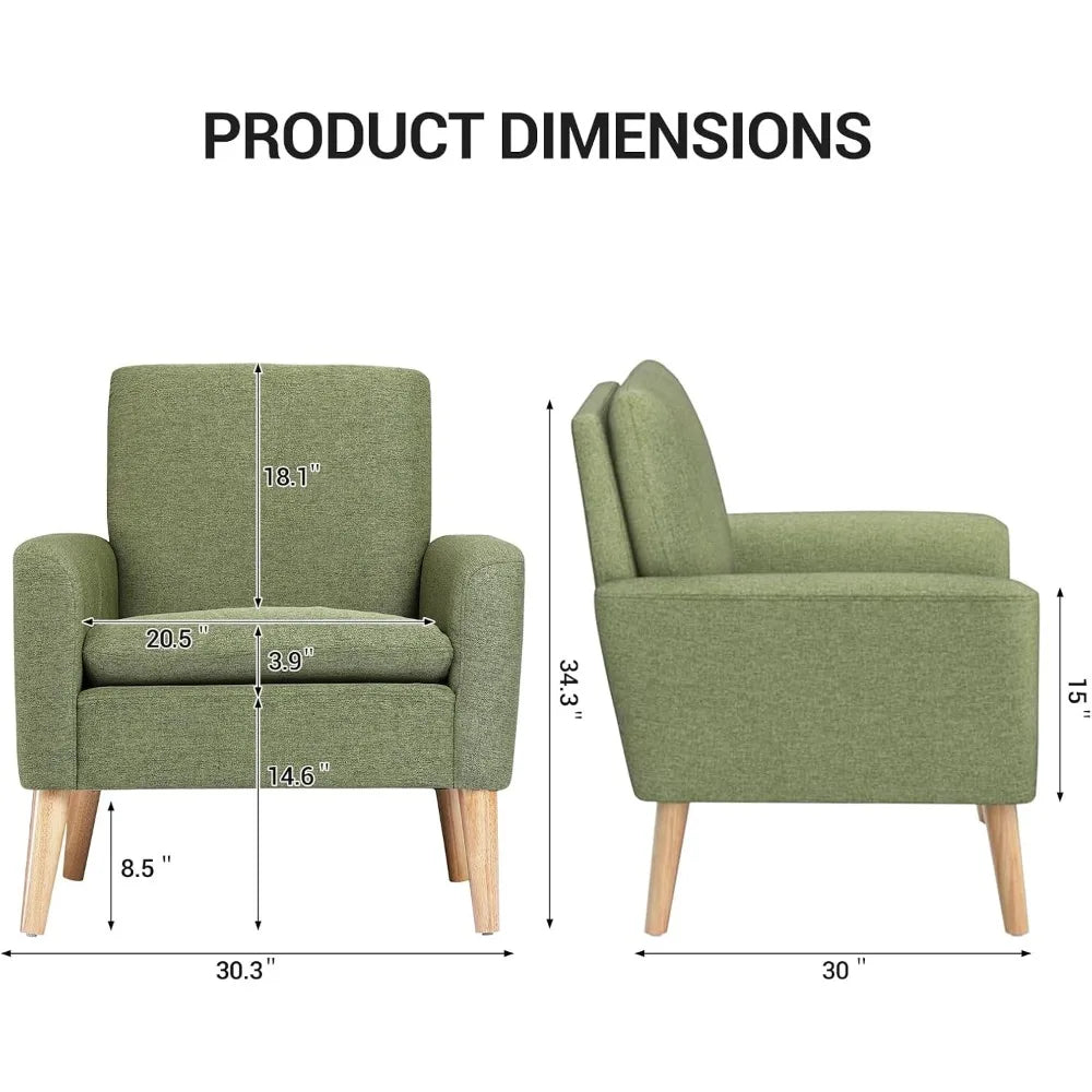 Accent Chair Set of 2 Mid Century Modern Upholstered Chairs