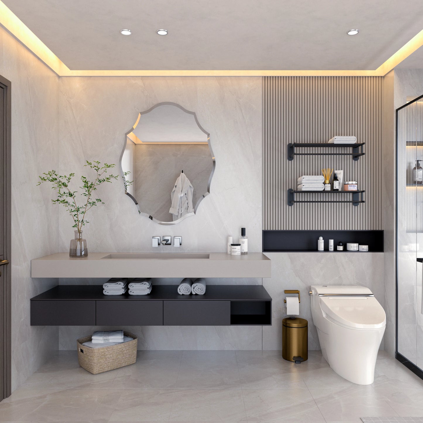 Wisfor Frameless Scalloped Wall Mirror for Entryways