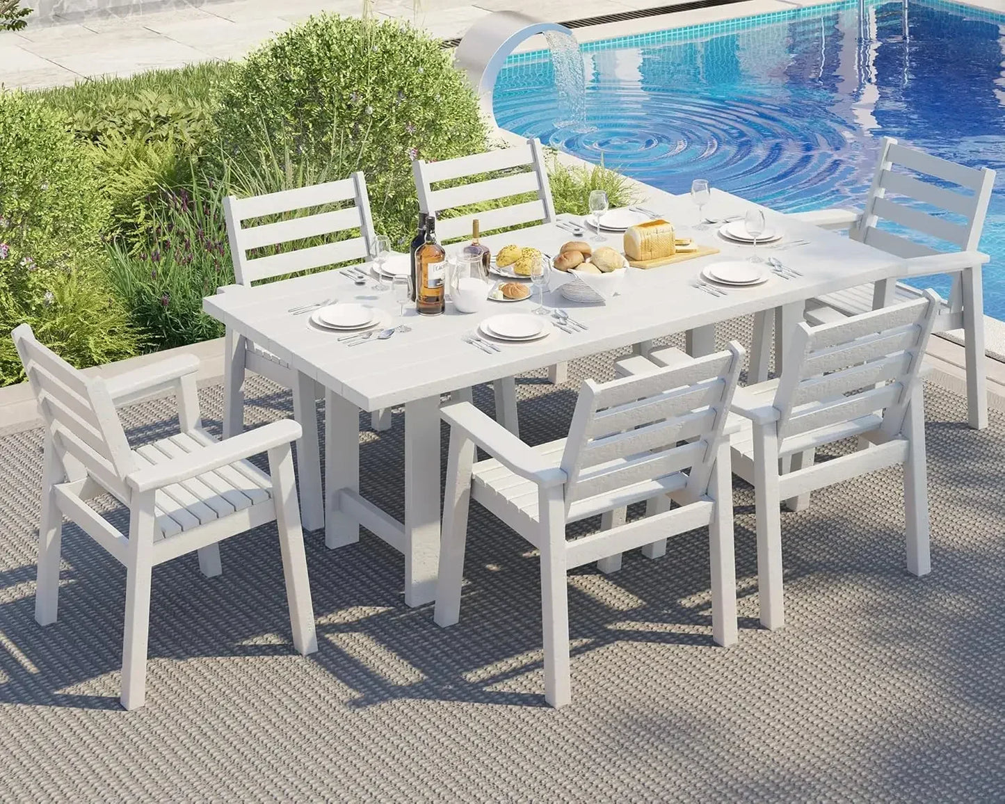 HDPE Outdoor Dining Table Set With Six Chairs 71 Inch