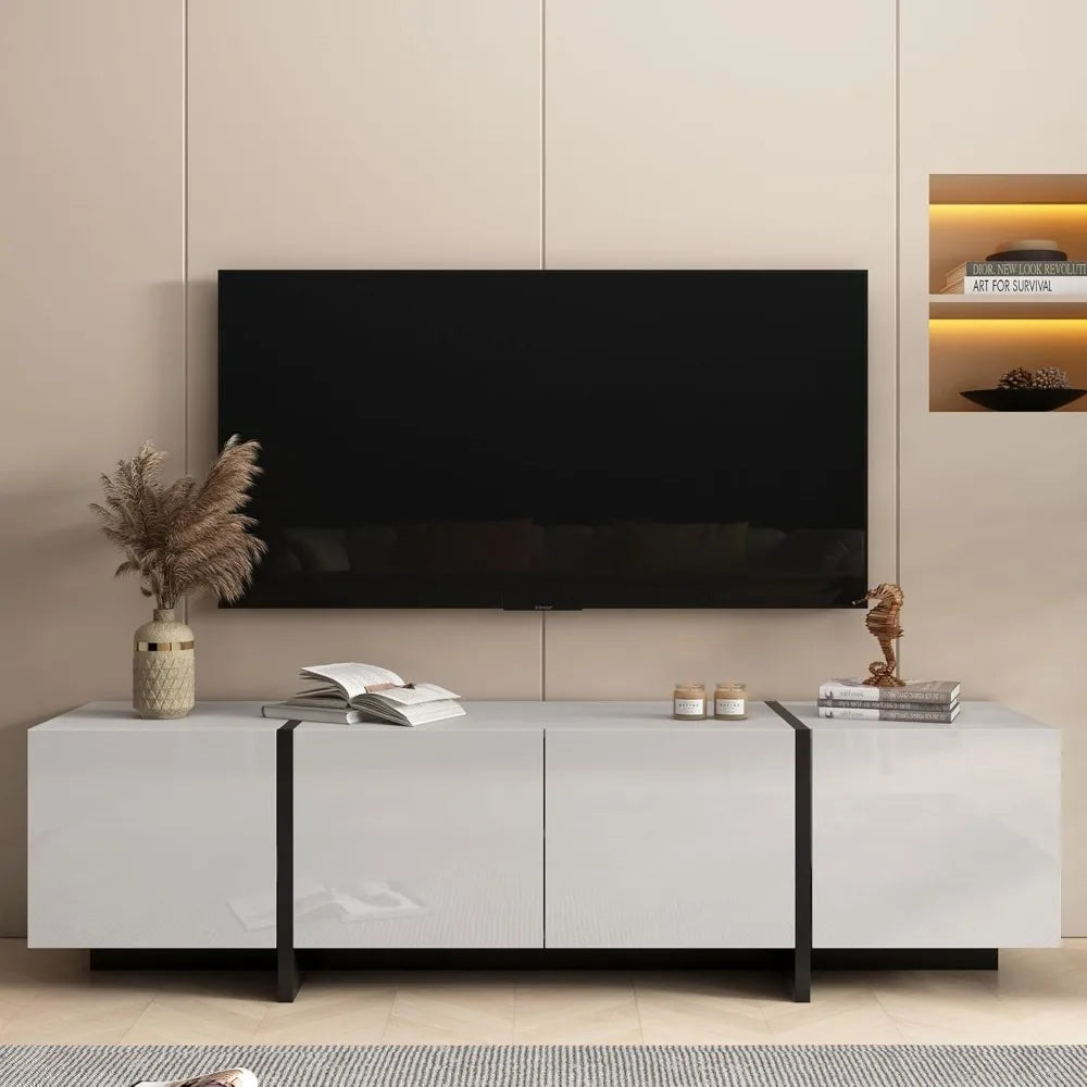 Modern White TV Stand For 65 70 75 Inch TVs With Storage