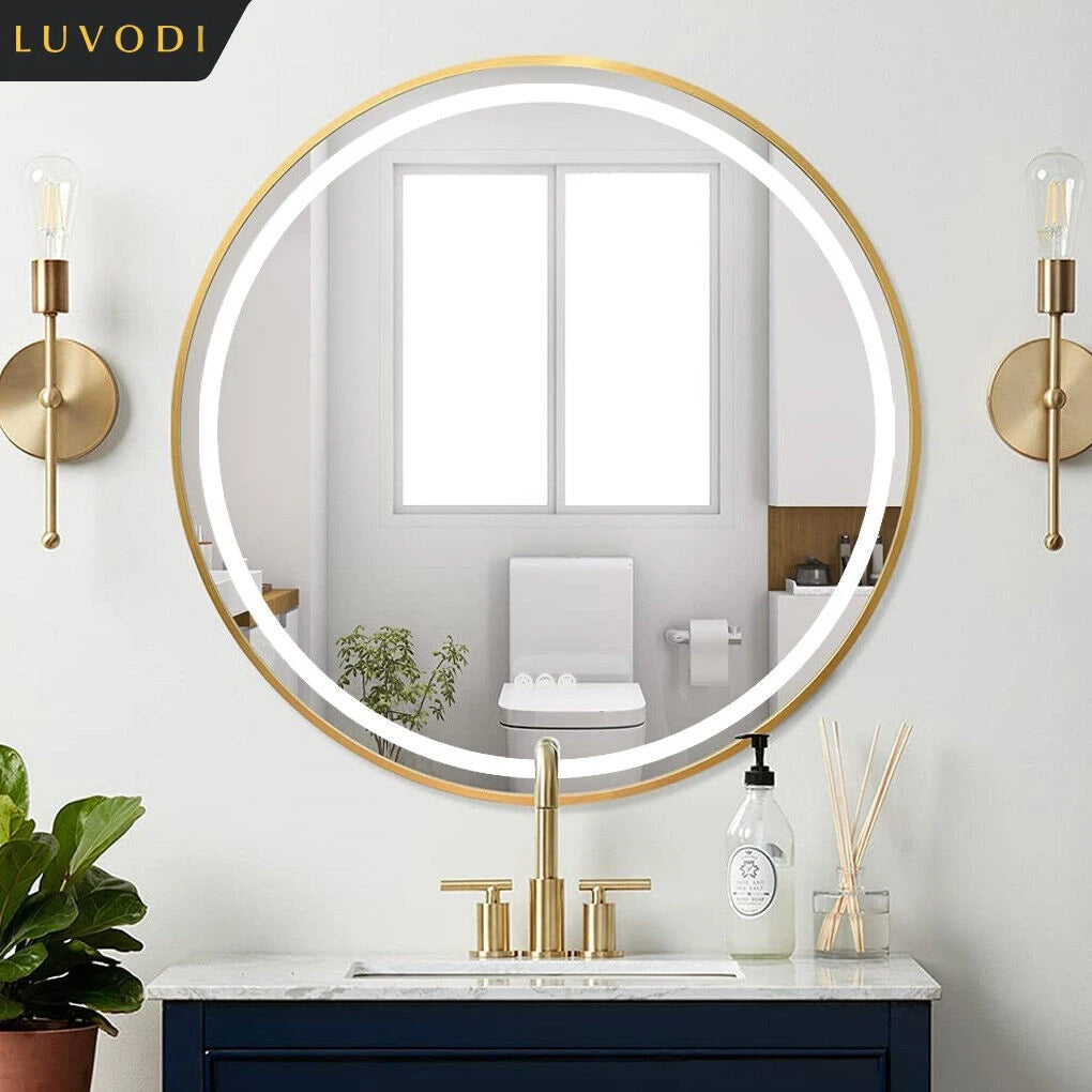 LUVODI Round Dimmable Fogless Mirror With Black Gold Frame