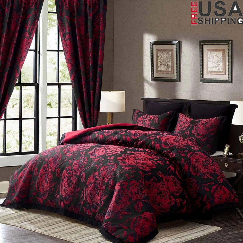 Queen Comforter Set Matching Curtains Jacquard Floral