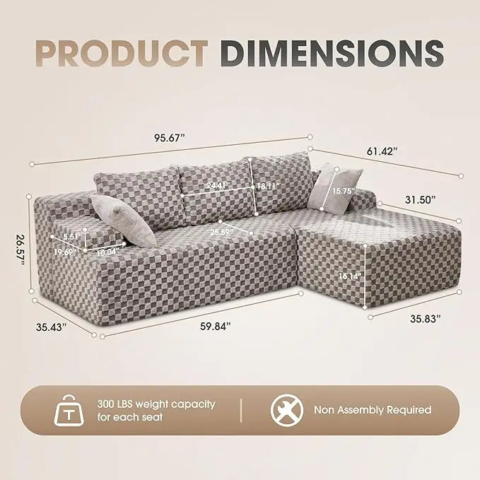 Modular L Shaped 3 Seat Sectional Memory Foam Storage Sofa