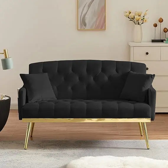 55 Inch Velvet Loveseat Sofa With Gold Metal Legs Tufted
