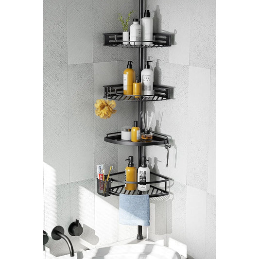Hign-concerned Corner Shower Caddy Tension Pole 4-Tier Rustproof Organizer