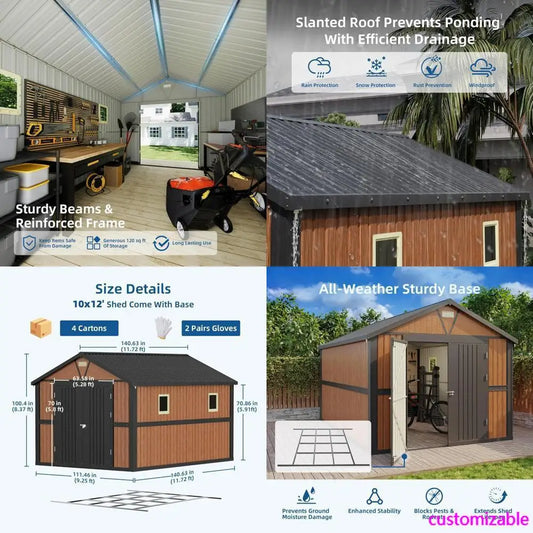 Canovire Outdoor Metal Storage Shed With Floor Lockable Doors Windows