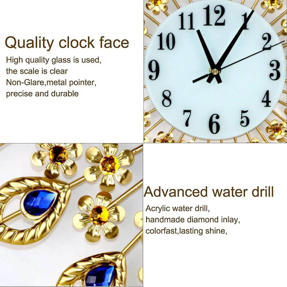 Wall Clock Crystal Modern Elegant Round Dial Numerals Silent