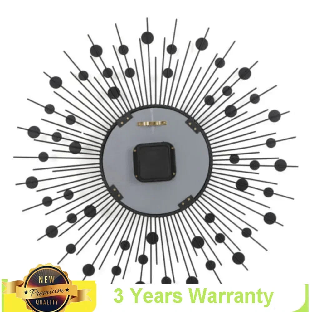 3D Large Metal Sunburst Wall Clock Diamond Decor 60x60cm