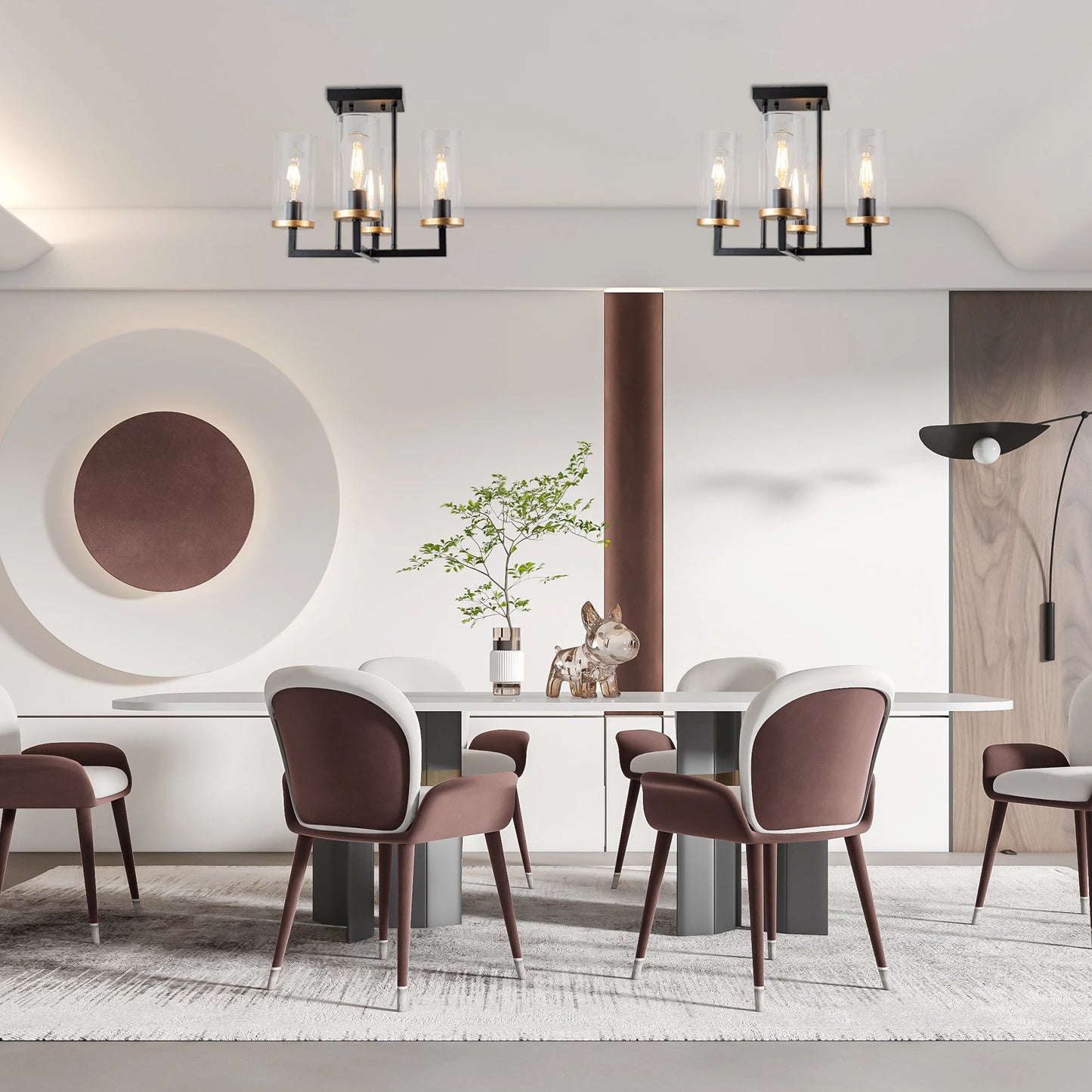 4 Lights Sleek Black Foyer Chandeliers For Kitchen Island