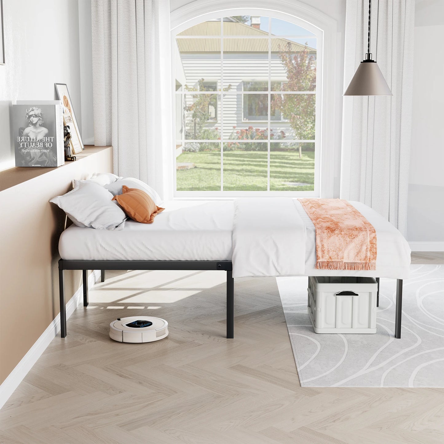 JHK Basic Metal Bed Frame Queen Size Platform With Storage