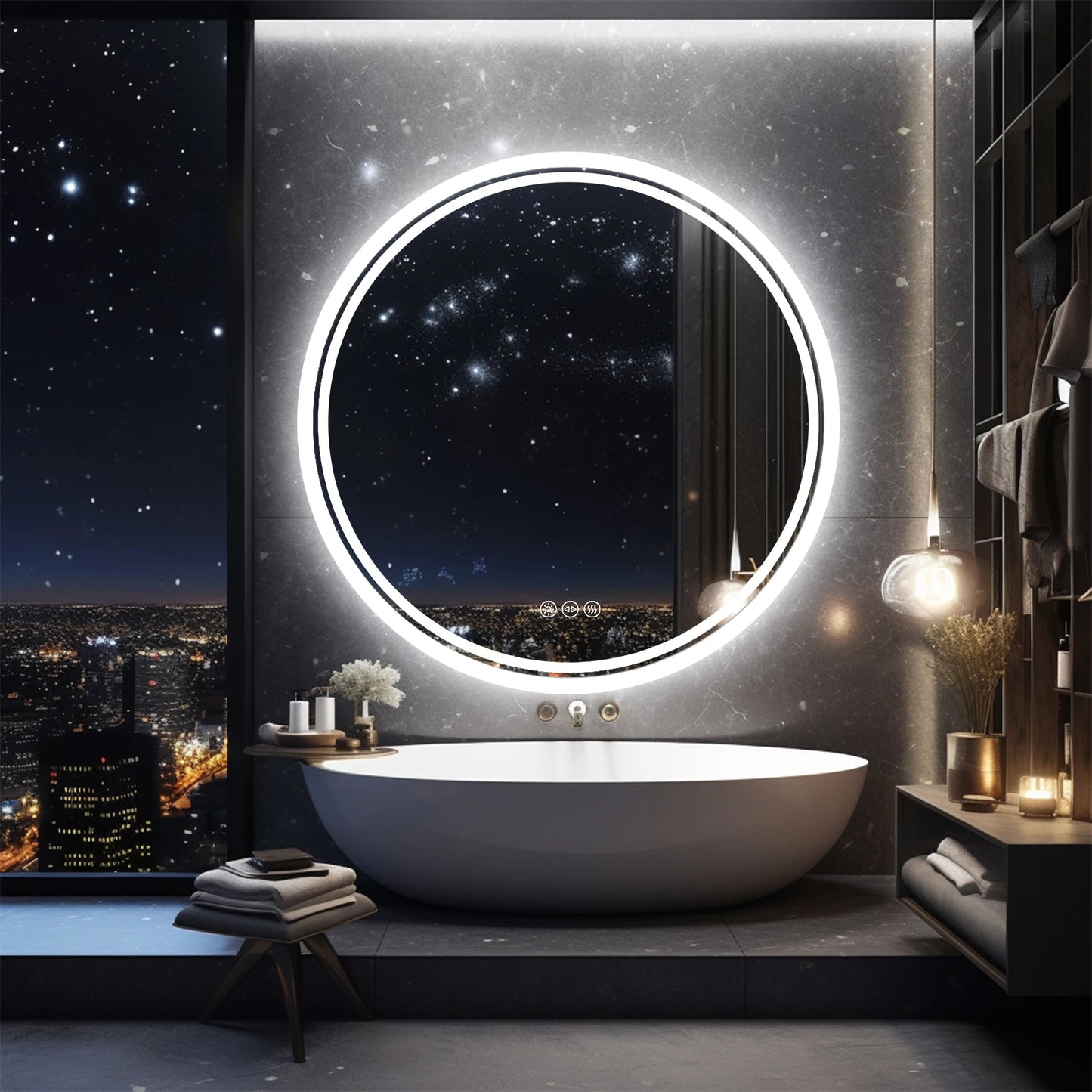 Circular Led Wall Mounted Backlit Mirror IP65 Dimmable