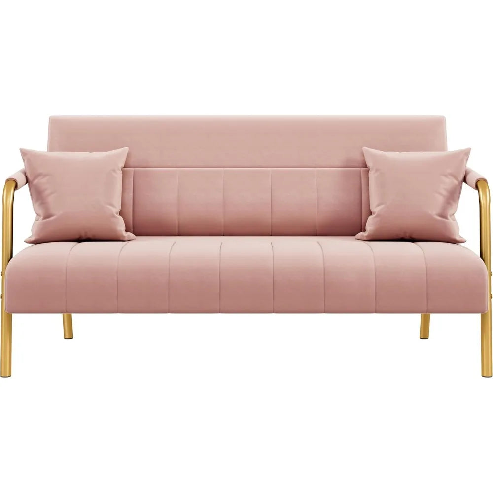 Luxurious Velvet Sofa 56 Inch With Gold Tone Metal Arms