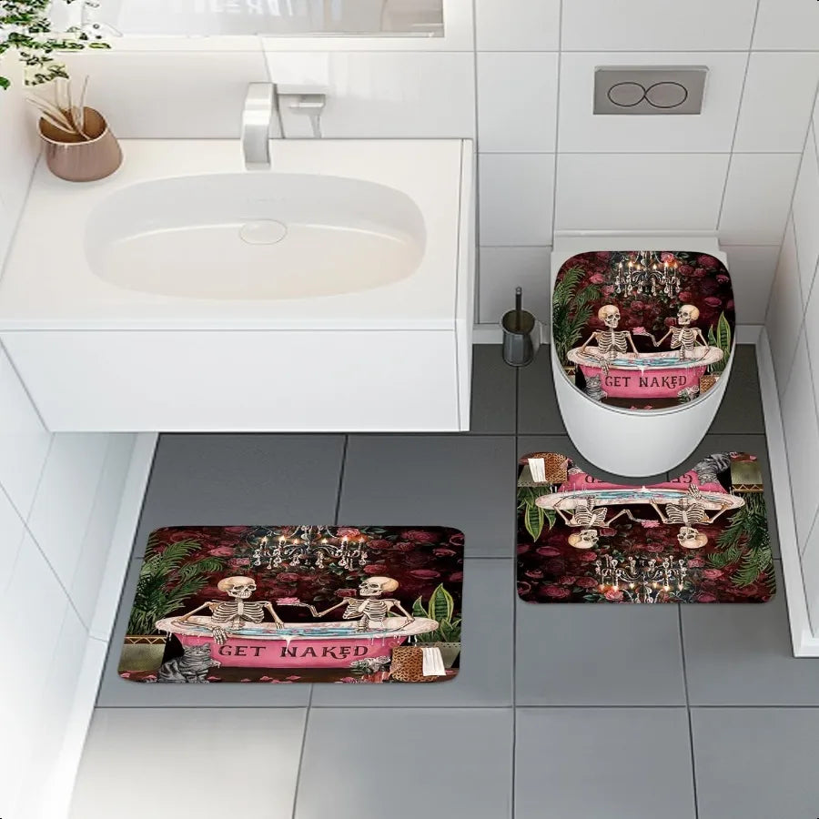 Gothic Skull Shower Curtain Set 72x72 Inches And Bath Rug