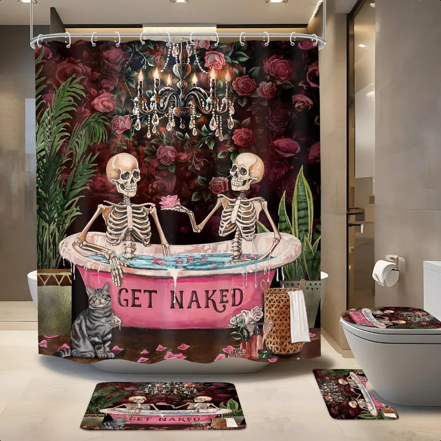 Gothic Skull Shower Curtain Set 72x72 Inches And Bath Rug