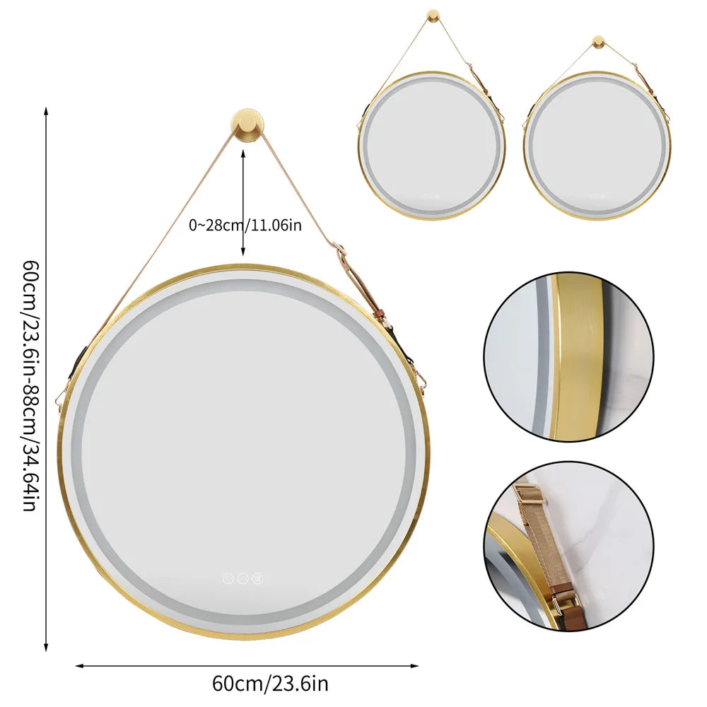 LUVODI Round Dimmable Fogless Mirror With Black Gold Frame